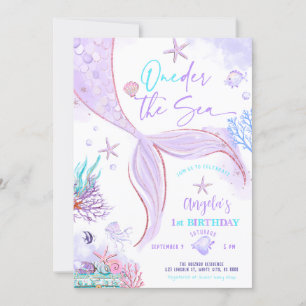 Invitation ONE der the Sea Mermaid Purple Turquoise Premier a