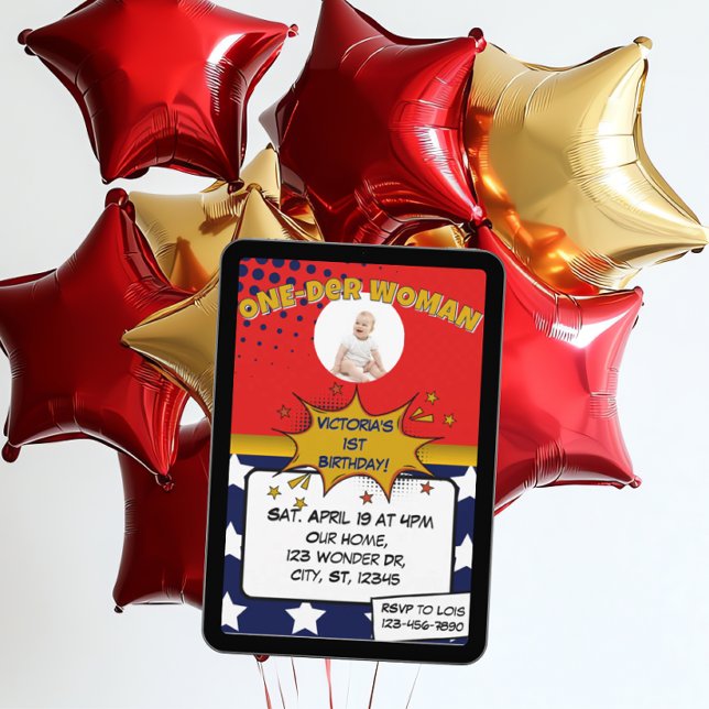 Invitation One-Der Woman, Superhero 1st Birthday  (Créateur téléchargé)