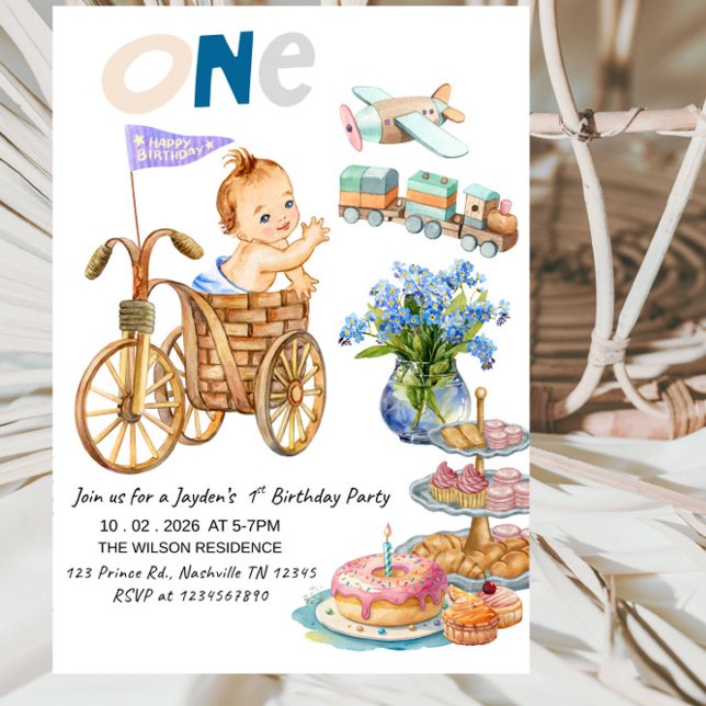 Invitation ONE- derful Boy 1st Birthday - Boy First Birthday (Créateur téléchargé)