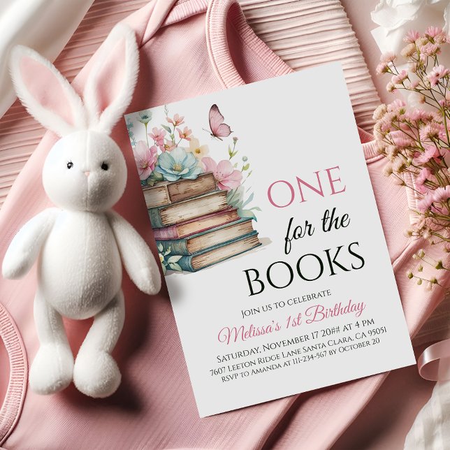 Invitation One For The Books Pink Fairytale First Birthday (Créateur téléchargé)