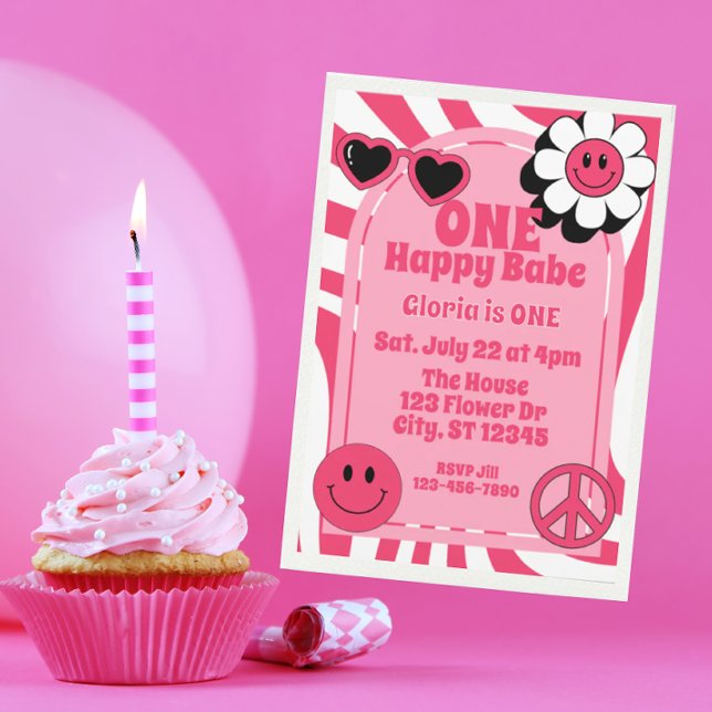 Invitation ONE Happy Babe, pink 1st Birthday (Créateur téléchargé)