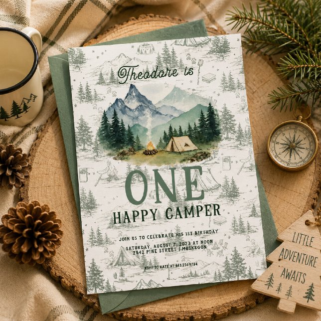Invitation One Happy Camper 1er Anniversaire Camping (Créateur téléchargé)