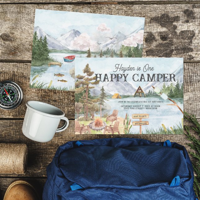 Invitation One Happy Camper 1er Anniversaire Camping (Créateur téléchargé)