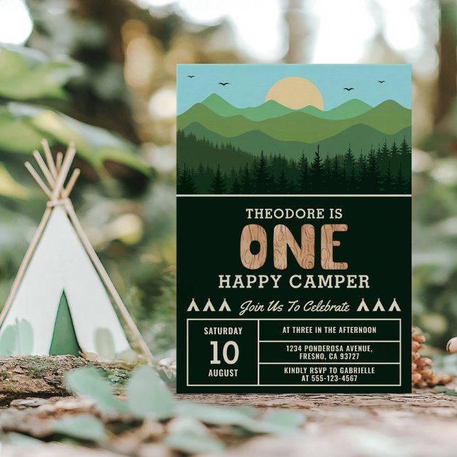Invitation One Happy Camper Birthday Woodland Boy 1st (Créateur téléchargé)