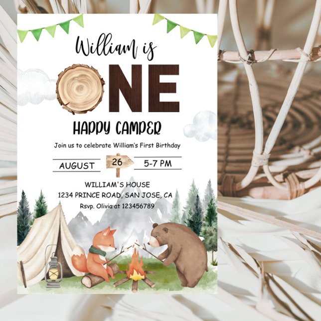 Invitation One Happy Camper Boy 1st Birthday Party (Créateur téléchargé)