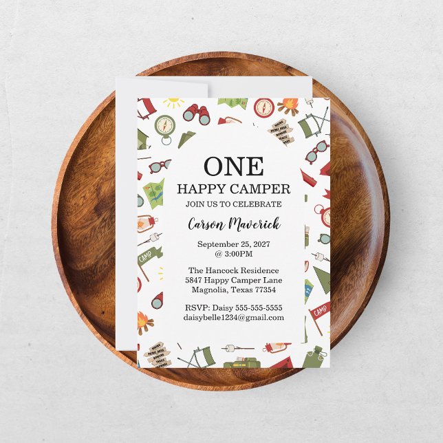 Invitation One Happy Camper Boys Birthday  (Créateur téléchargé)