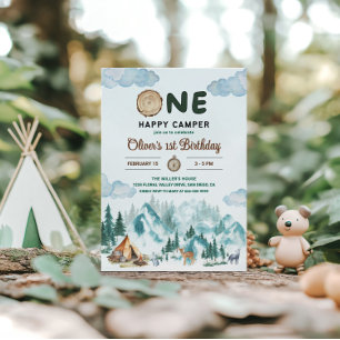Invitation One Happy Camper Forêt de Montagne 1er Anniversair