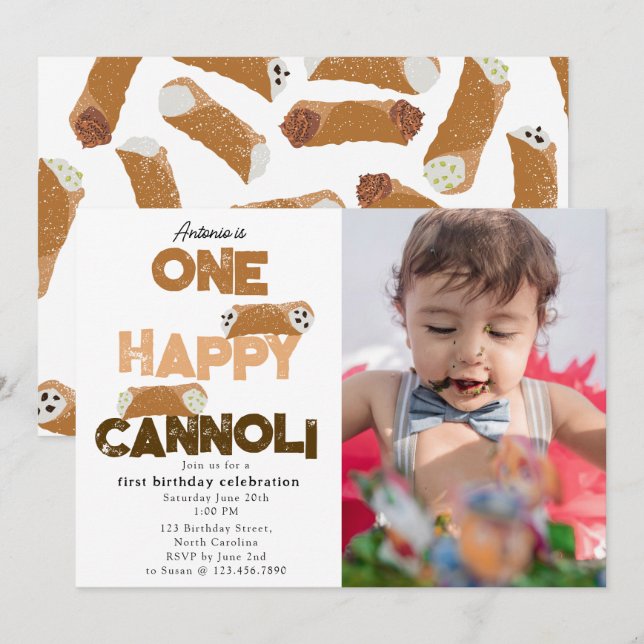Invitation One Happy Cannoli Invite 1st  First Birthday Photo (Devant / Derrière)