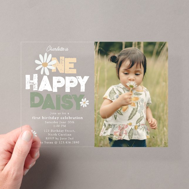 Invitation One Happy Daisy pour un Premier Anniver (In situ (ordinateur de poche))