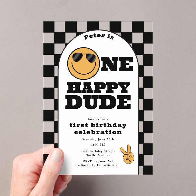 Invitation One Happy Dude pour 1er Premier Anniver (In situ (ordinateur de poche))