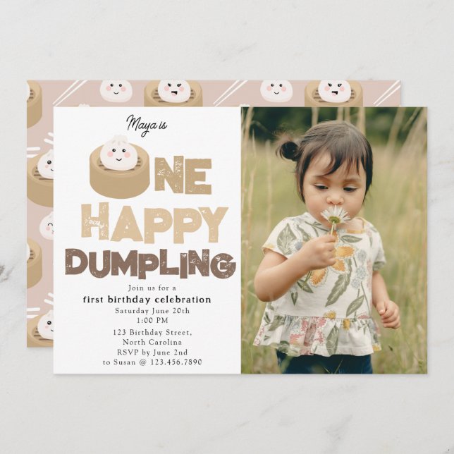 Invitation One Happy Dumpling Invite 1st First Birthday Photo (Devant / Derrière)