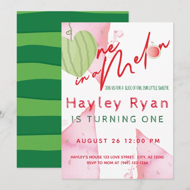 Invitation One In a Melon 1er anniversaire (Devant / Derrière)