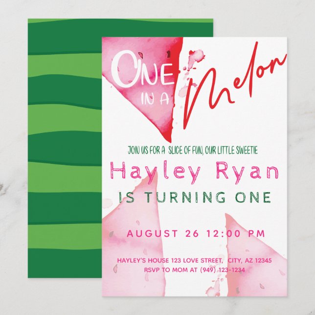 Invitation One In a Melon 1er anniversaire (Devant / Derrière)