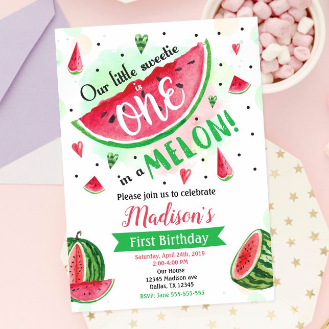 Invitation One in a Melon, 1er anniversaire pastèq (Créateur téléchargé)