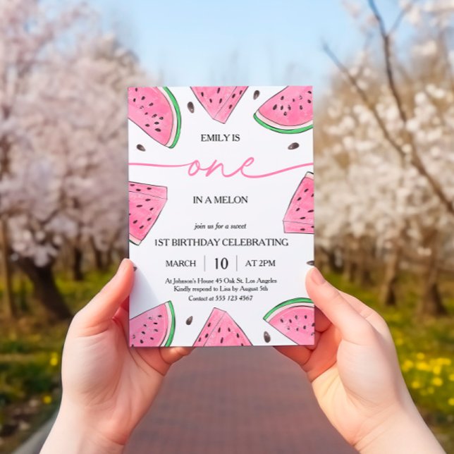Invitation One In A Melon 1er Birthday Watermelon Birthday (Créateur téléchargé)