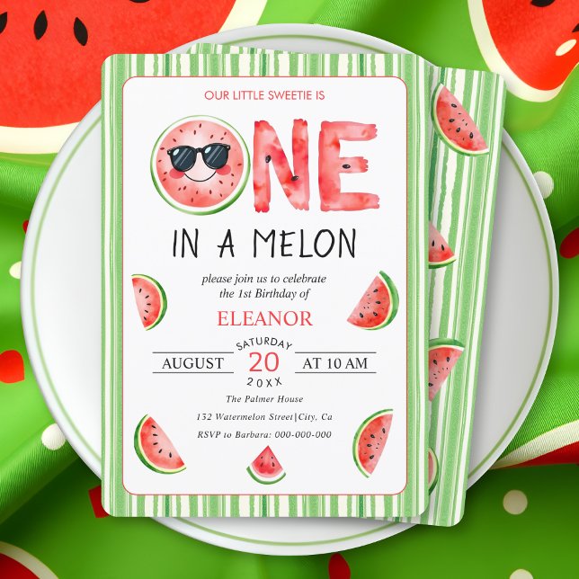 Invitation One in a melon 1st birthday watermelon party (Créateur téléchargé)