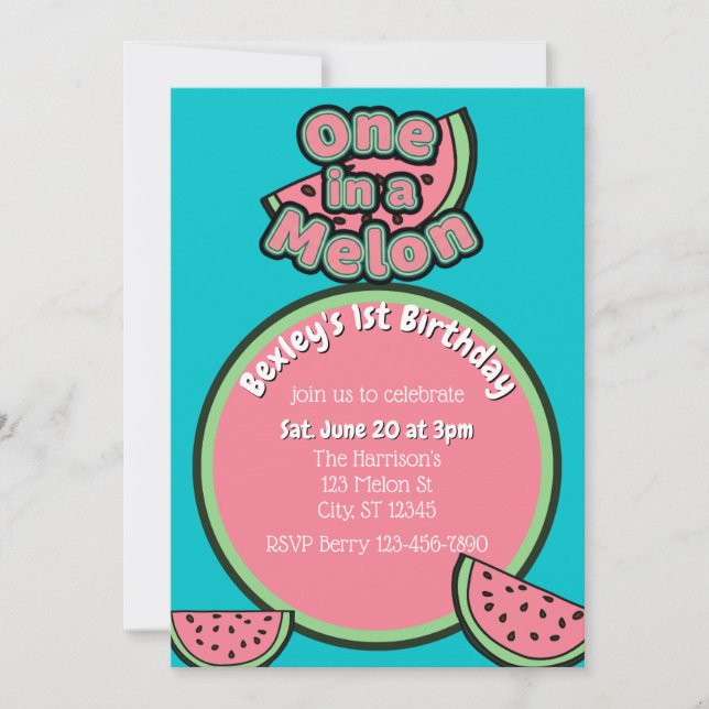 Invitation One in a Melon, 1st Bright Watermelon Birthday (Devant)