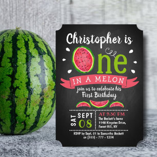 Invitation One In A Melon Chalkboard 1er anniversaire