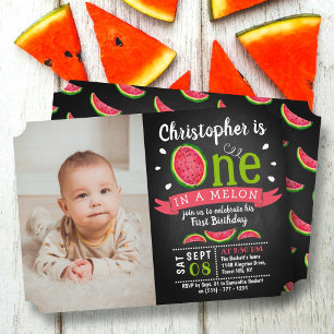 Invitation One In A Melon Chalkboard 1er Anniversaire Photo
