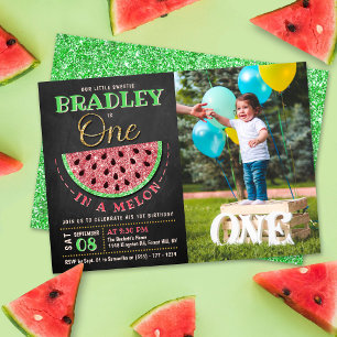 Invitation One In A Melon Chalkboard 1er Anniversaire Photo