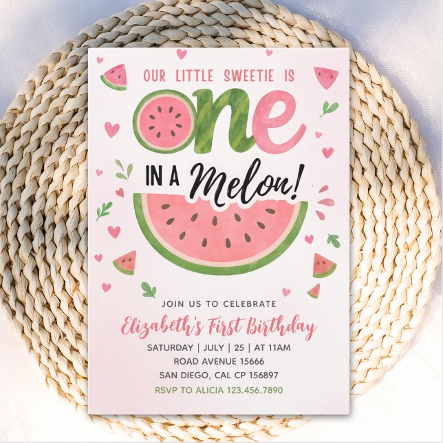 Invitation One in a Melon! Cute First Birthday Girl  (Créateur téléchargé)