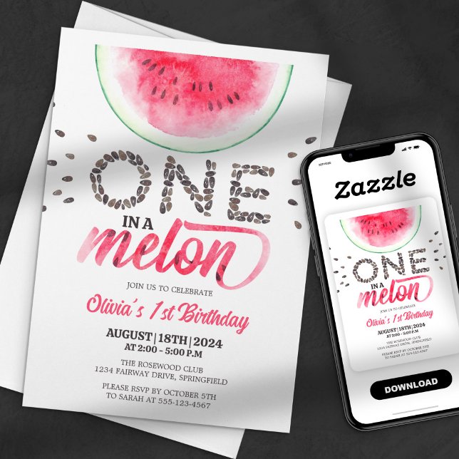 Invitation One in a Melon - Cute Watermelon Premier anniversa (Créateur téléchargé)