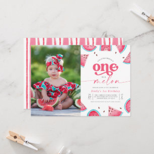 Invitation One in a Melon Girls Photo First Birthday Party