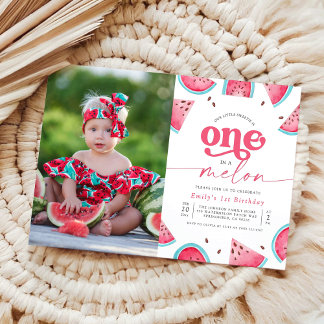 Invitation One in a Melon Girls Photo First Birthday Party