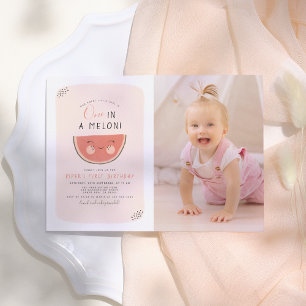 Invitation One In A Melon Girls Photo First Birthday Party