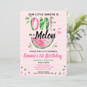 Invitation One in a Melon Little Girl First Birthday Invitati