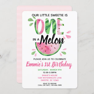 Invitation One in a Melon Little Girl First Birthday Invitati