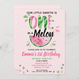 Invitation One in a Melon Little Girl First Birthday Invitati