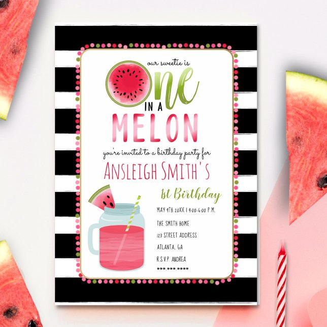 Invitation One In A Melon Mason Jar Drink First Birthday (Créateur téléchargé)