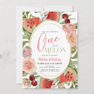 Invitation One in a Melon Watermelon Floral Girl 1er annivers
