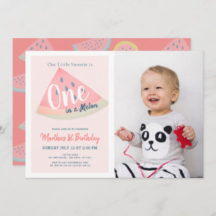 Invitation One in a Melon Watermelon Pink Photo 1er anniversa