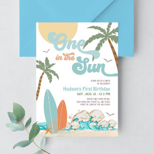 Invitation ONE In SUN Surfing 1er Birthday Beach Party