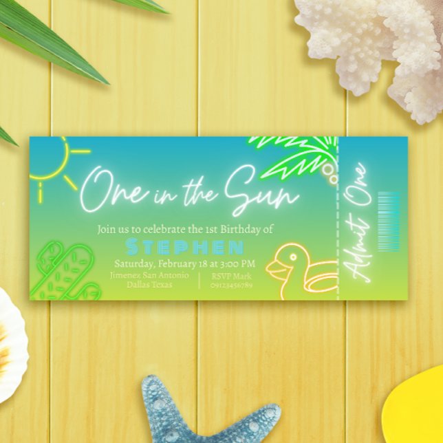 Invitation One in the Sun - Billet d'anniversaire garçon 1er (One in the Sun - Boy 1st Birthday Ticket Invitation)