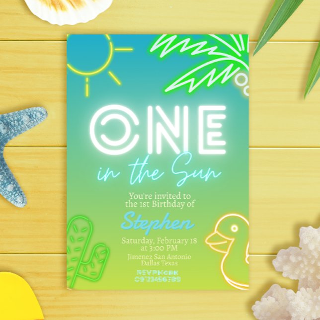 Invitation One in the Sun - Garçon 1er anniversaire (One in the Sun - Boy 1st Birthday Invitation - Pool Party)