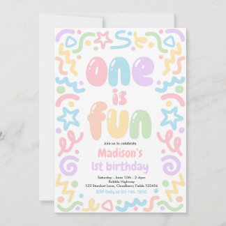 Invitation One Is Fun Colorful Confetti Balloon 1st Birthday