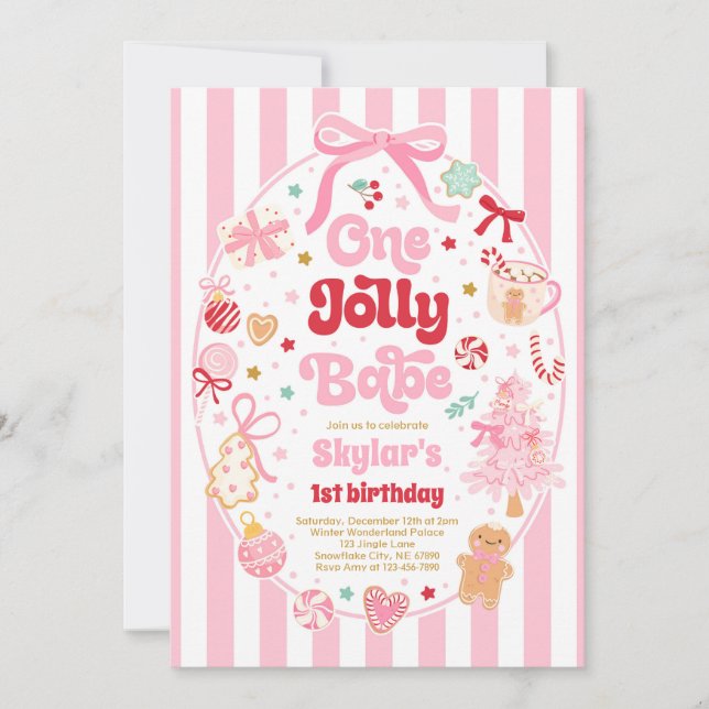 Invitation One Jolly Babe Christmas Coquette Bow 1st Birthday (Devant)