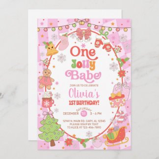 Invitation ONE jolly babe Christmas girl 1st birthday invite.