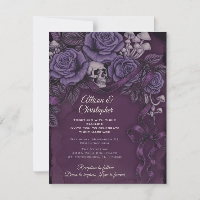 Invitation One Love, conception de mariage gothique prune (Devant)