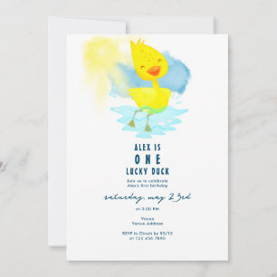 Invitation ONE Lucky Duck 1er Anniversaire Fête Cute Aquarell