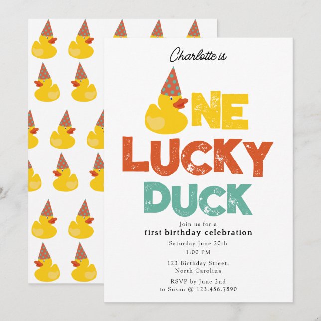 Invitation One Lucky Duck 1er  Premier Anniversair (Devant / Derrière)