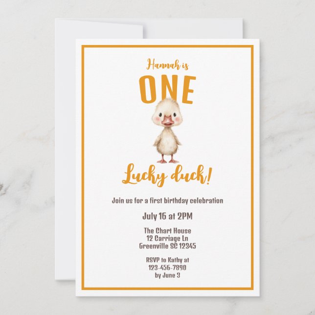 Invitation One Lucky Duck First Birthday  (Devant)