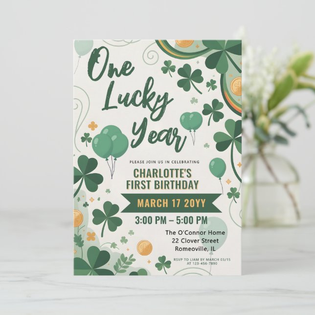 Invitation One Lucky Year | St Patrick's Day 1st Birthday  (Debout devant)
