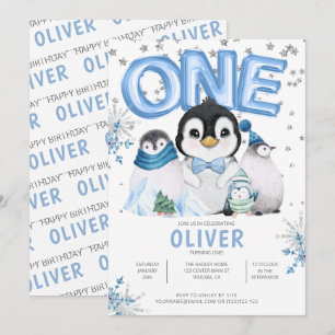 Invitation ONE Manchots d'hiver Garçon 1er Anniversaire