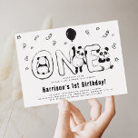 Invitation One Panda moderne 1ère fête d'anniversaire<br><div class="desc">Invitation de fête d'anniversaire Panda 1er branché. Design comprend le lettrage ONE avec de mignons petits ours de panda rigolos et le texte 'Party like a Panda' avec un modèle d'anniversaire moderne qui peut facilement être customisé. Cette invitation est parfaite pour et pour les deux sexes.</div>