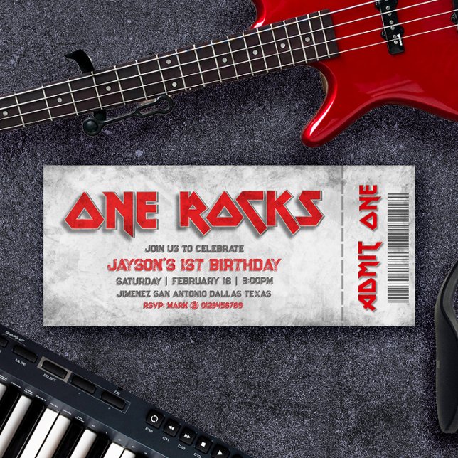 Invitation One Rocks - 1er Billet d'anniversaire (One Rocks - 1st Birthday Ticket Invitation)