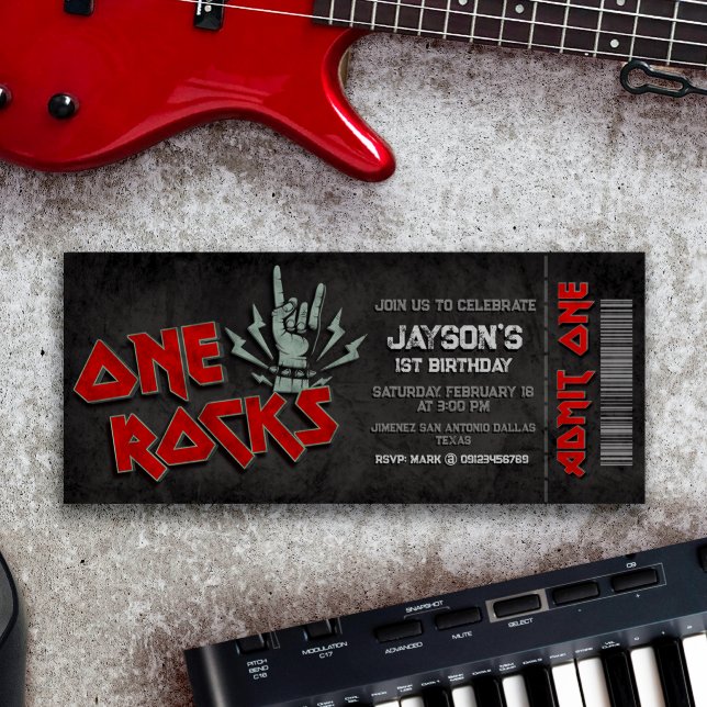 Invitation One Rocks - Billet garçon 1er anniversaire (One Rocks Ticket Invitation)